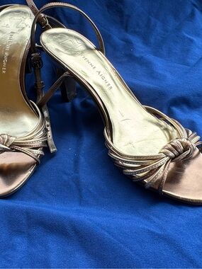 Etienne Aigner Metallic Bronze Knotted Strap Heels